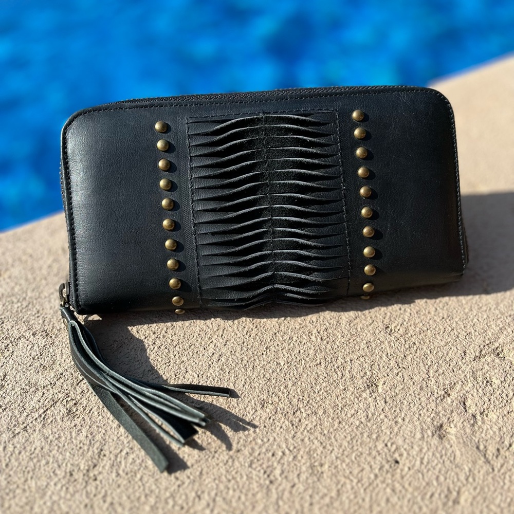 Bali Bliss Black Leather Clutch Purse Wallet